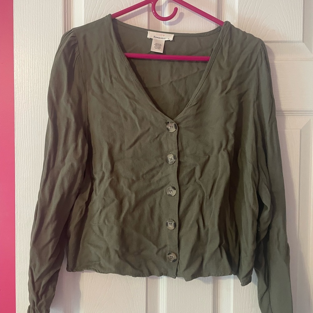 Green blouse flowy long sleeve